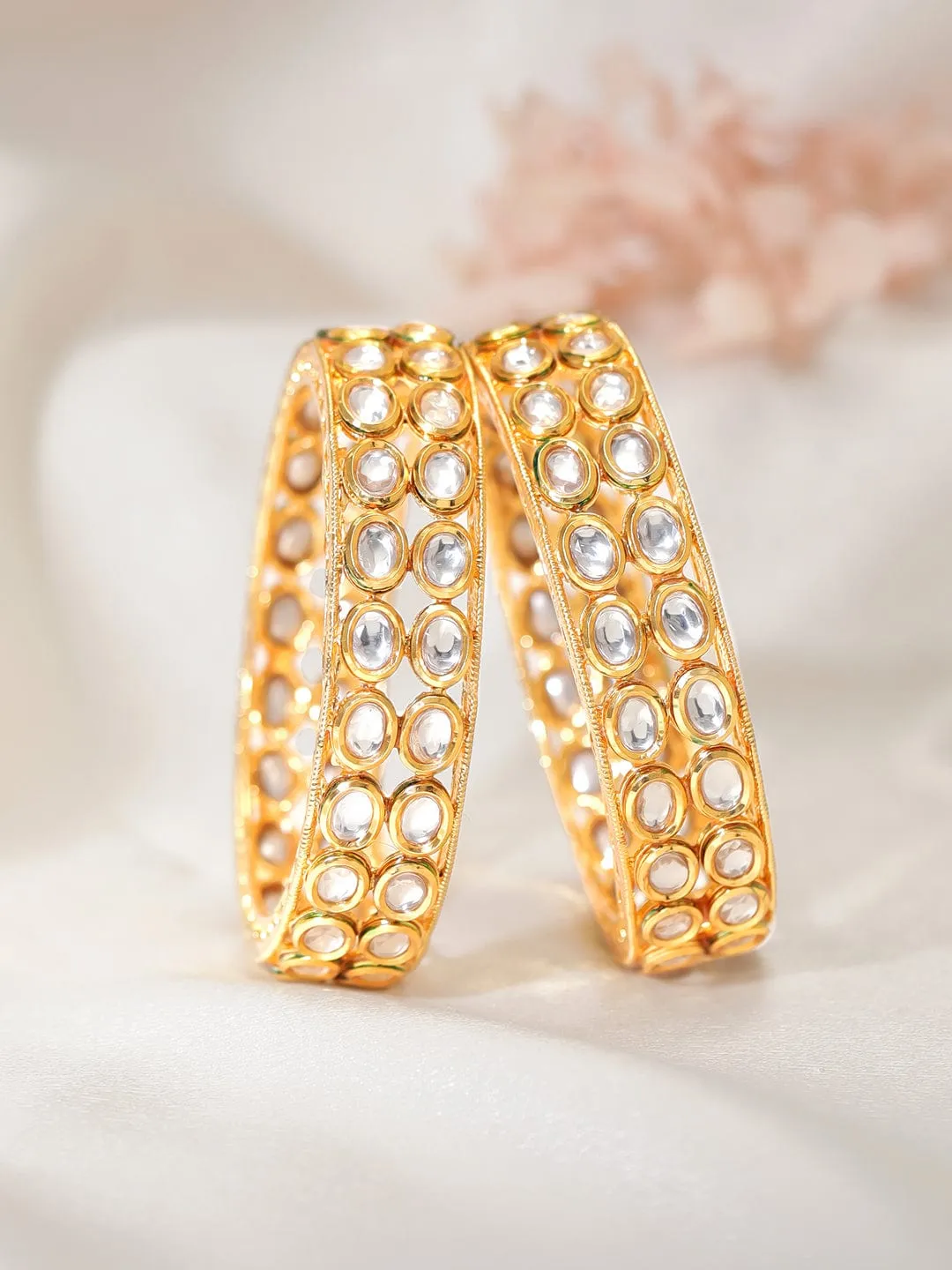 Rubans 22k Gold Plated Polki Studded Classy Set of 2 Bangles