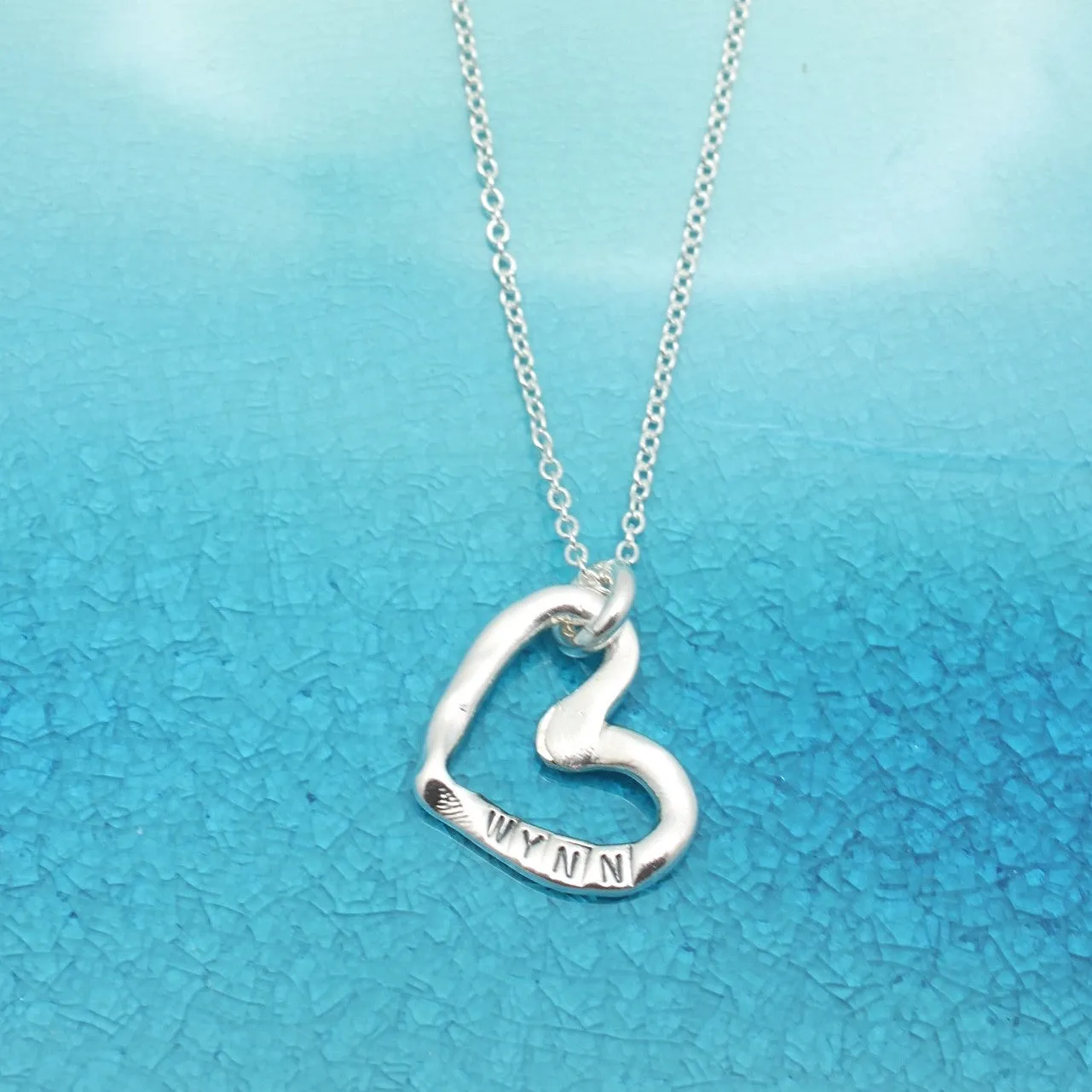 Silver Open Heart Personalized Necklace