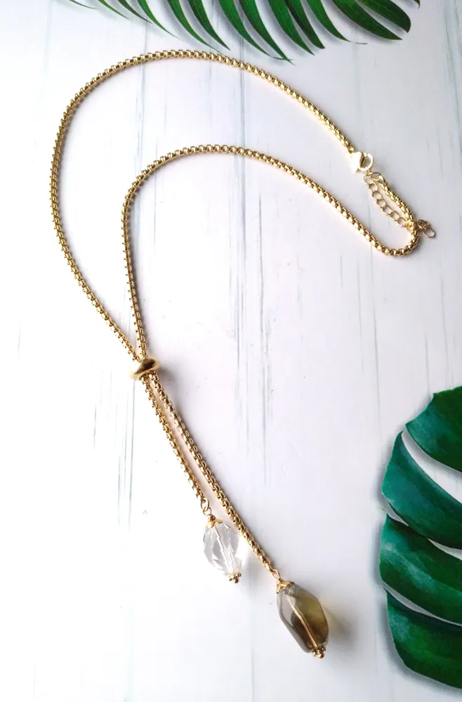 Smoky & White Quartz Nugget Slider Necklace