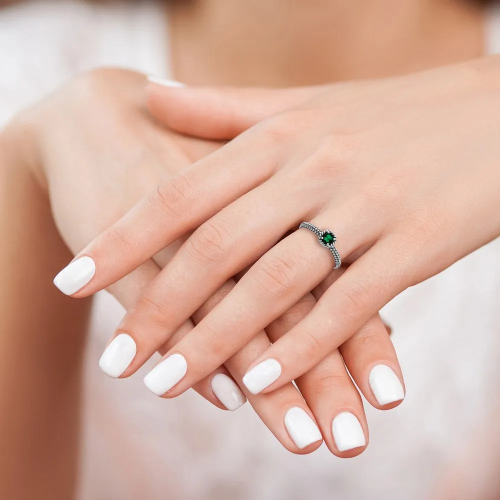 Stackable Expressions Polished Created Emerald Ring in Sterling Silver