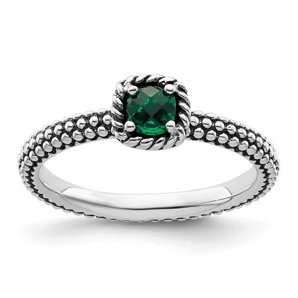 Stackable Expressions Polished Created Emerald Ring in Sterling Silver