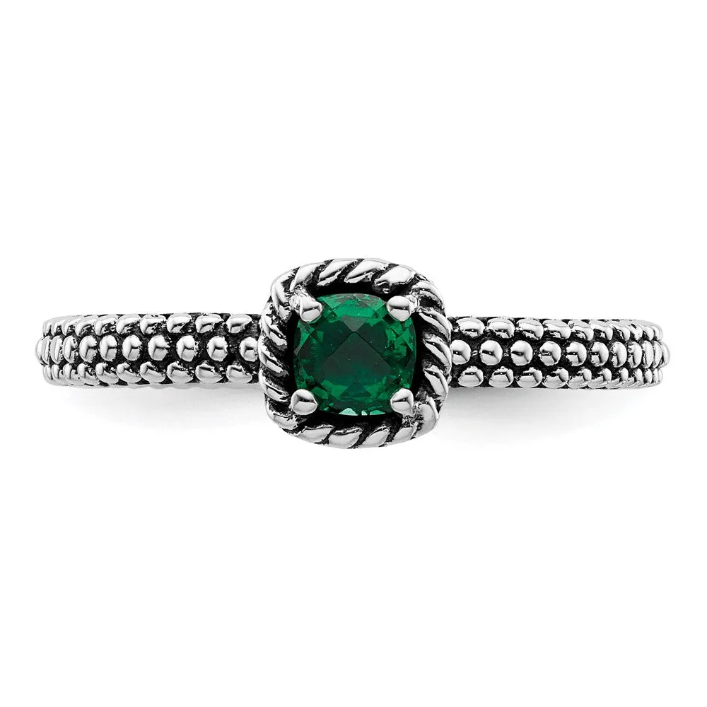 Stackable Expressions Polished Created Emerald Ring in Sterling Silver