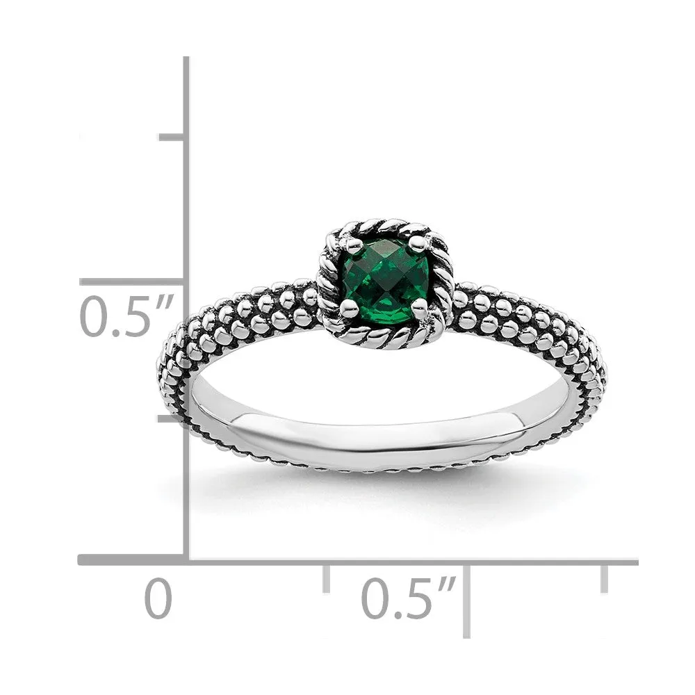 Stackable Expressions Polished Created Emerald Ring in Sterling Silver