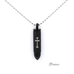 Stainless Steel Openable Bullet Pendant with Cross Pattern - Keepsake | Memorial