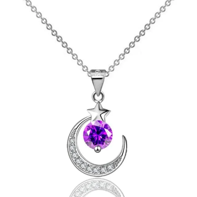 Star Moon Amethyst Pendant Necklace