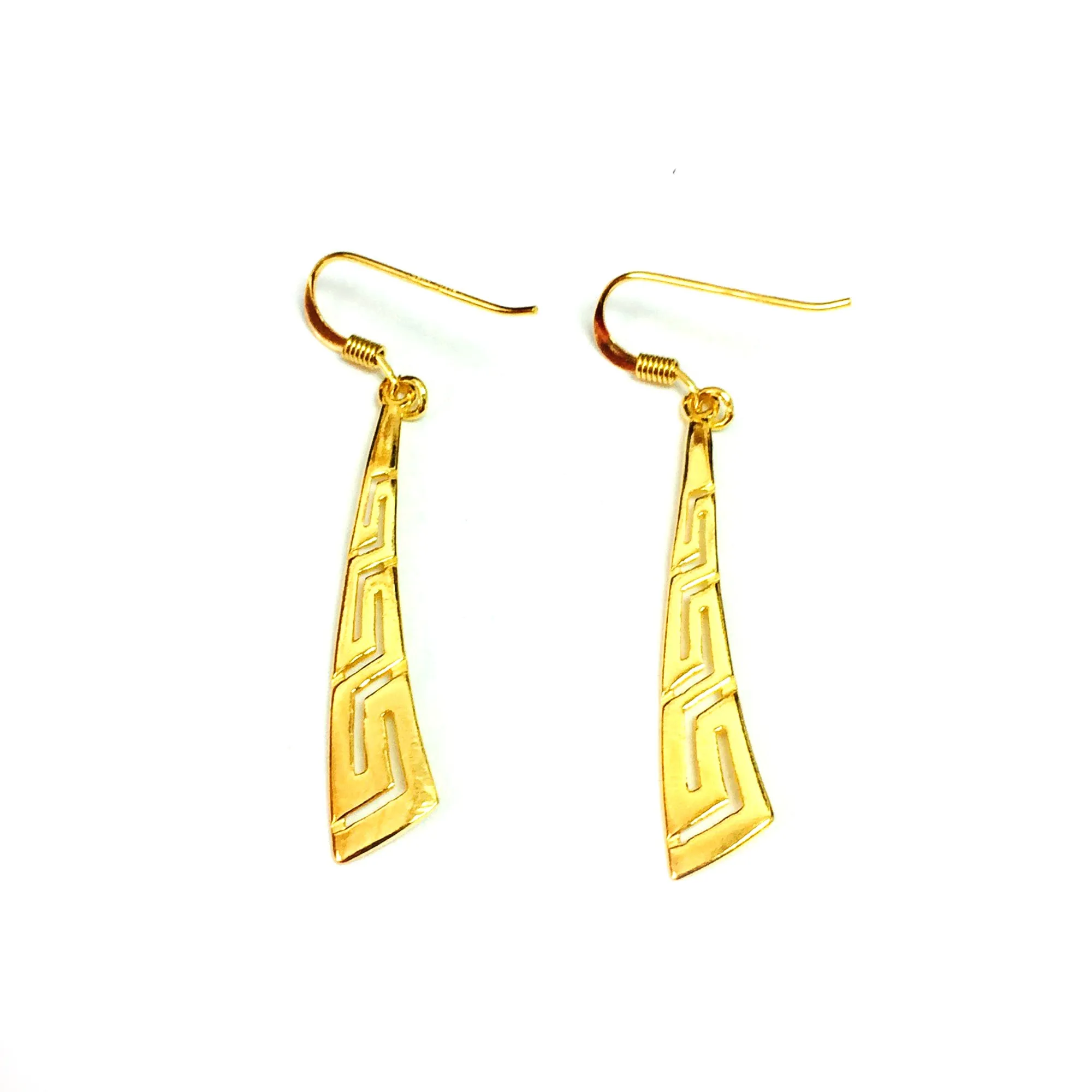 Sterling Silver 18 Karat Gold Overlay Plated Greek Key Drop Earrings