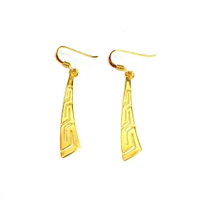 Sterling Silver 18 Karat Gold Overlay Plated Greek Key Drop Earrings