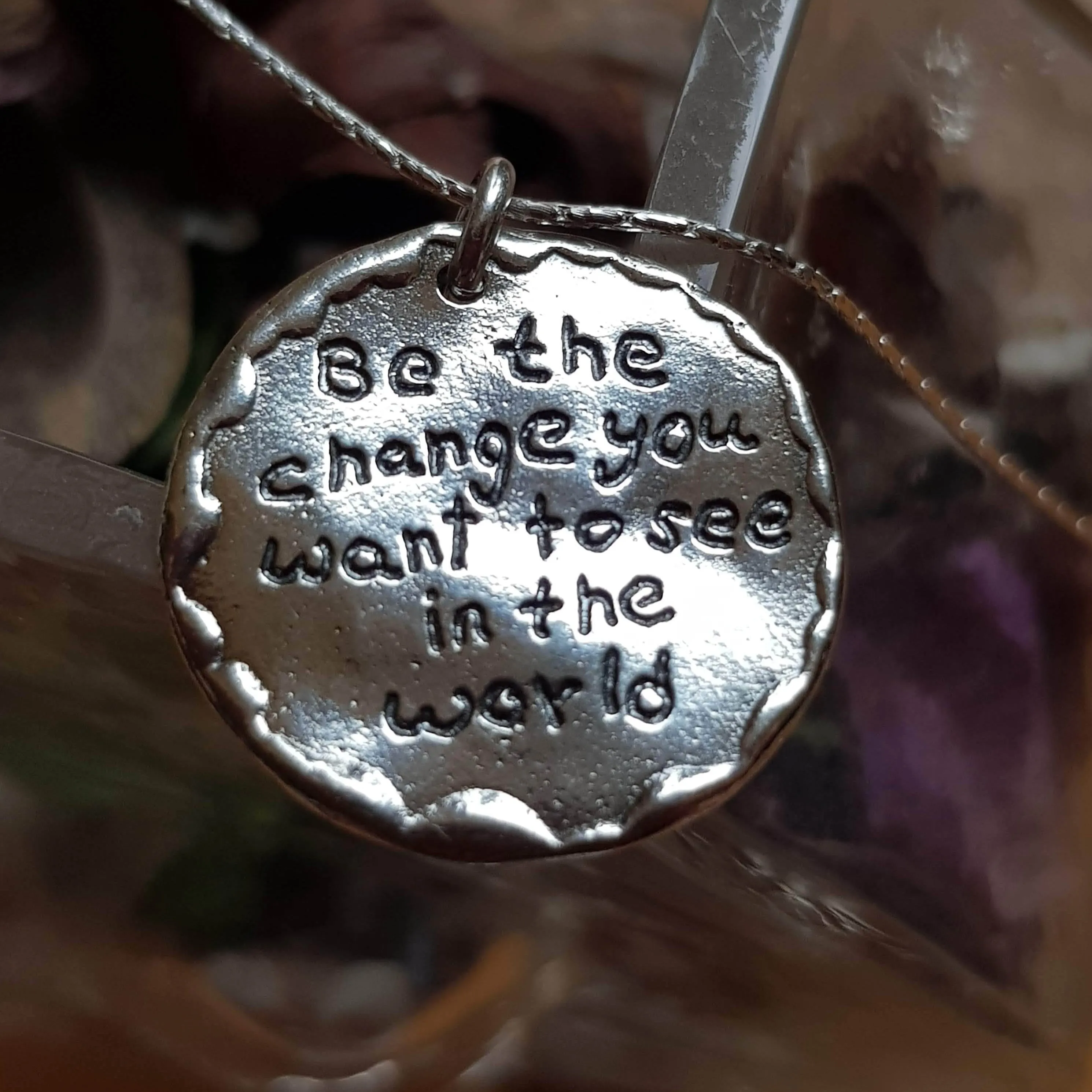 Sterling Silver Necklace for woman Be the change you want to see in the world