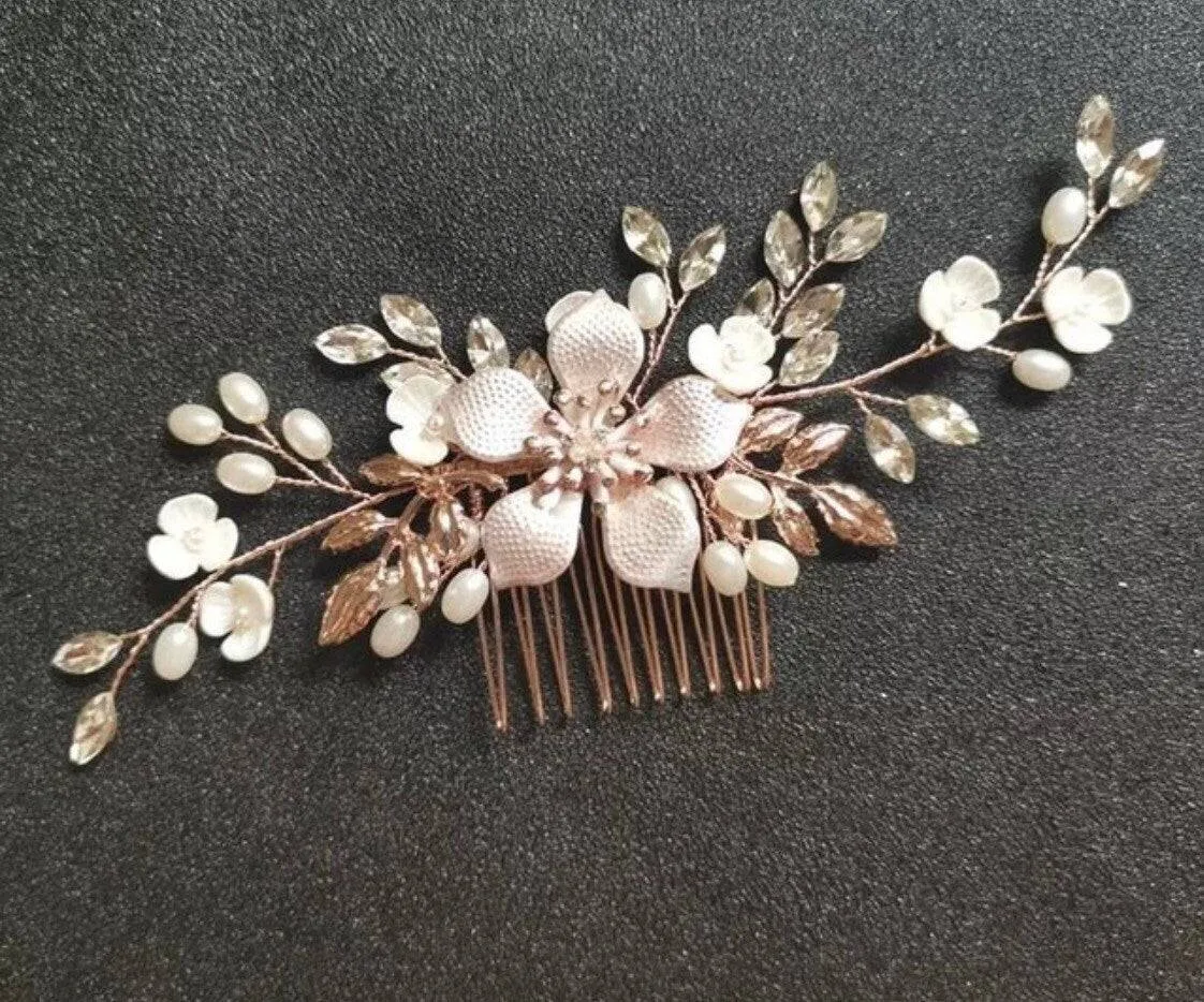 Swarovski Crystals, Pearls, Rhinestones Floral Bridal Hair piece, Bridal Hair Accessories, Wedding Hair Accessory, Bridal Hair Comb.