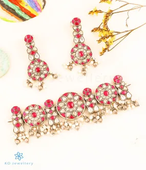 The Utkarsh Silver Choker Necklace & Earrings (Red)