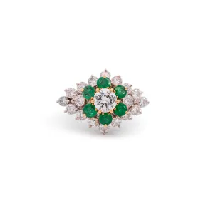 Vintage Ladies 14K White & Yellow Gold Diamond & Emerald Halo Cocktail Ring