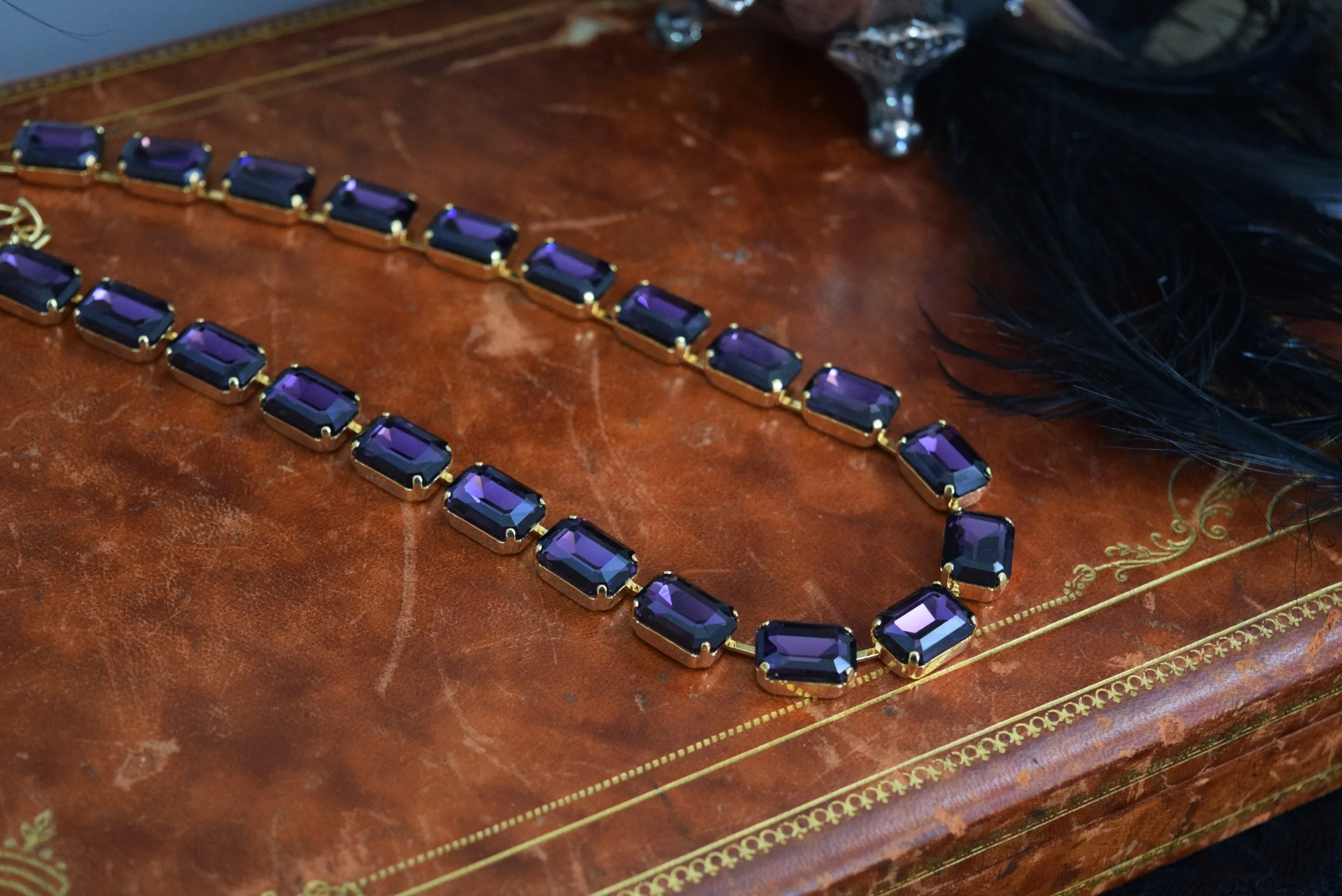 Violet Purple Aurora Crystal Collet Necklace - Medium Octagon