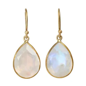 Wide Teardrop Rainbow Moonstone Drop Earrings