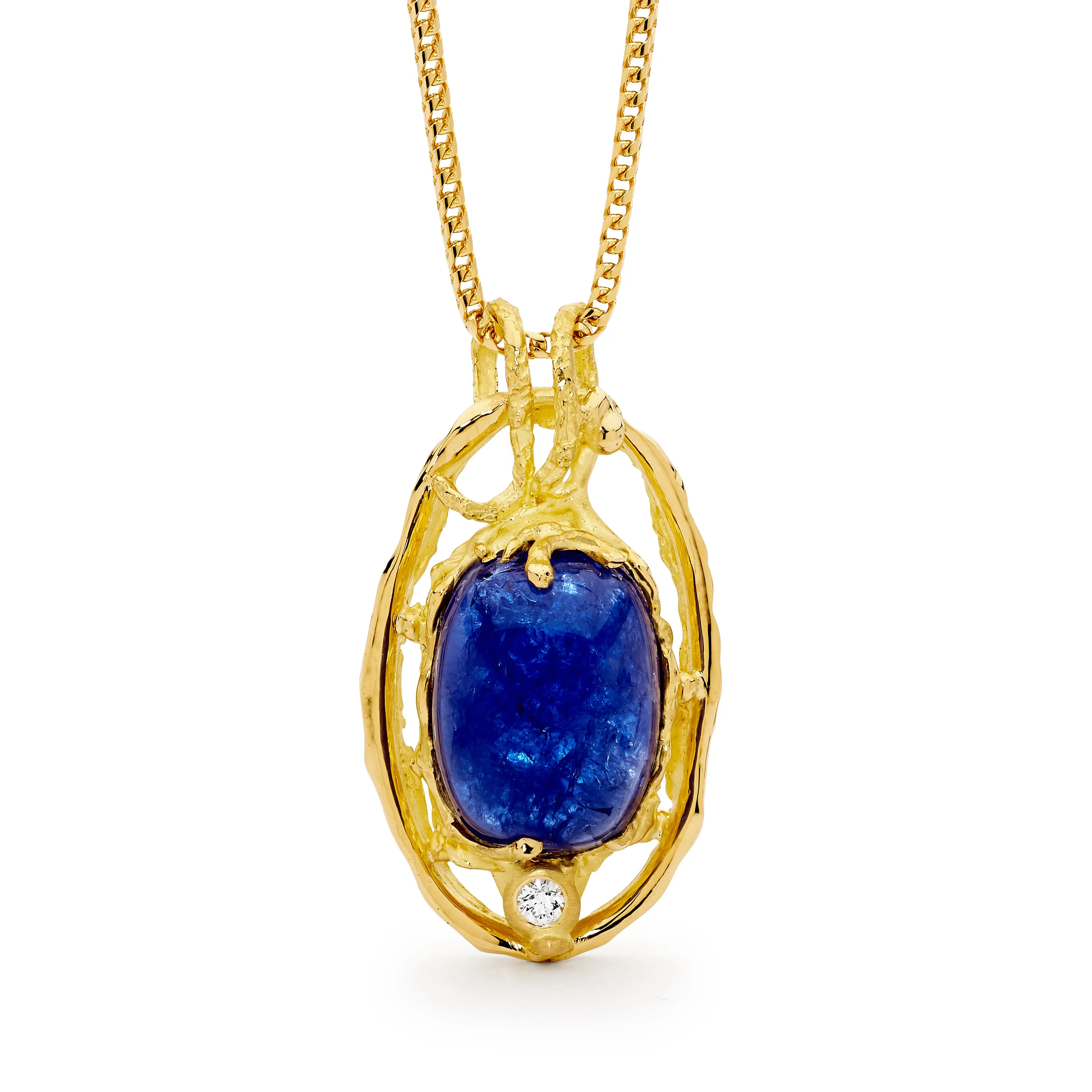 Yellow Gold Tanzanite & Diamond Pendant