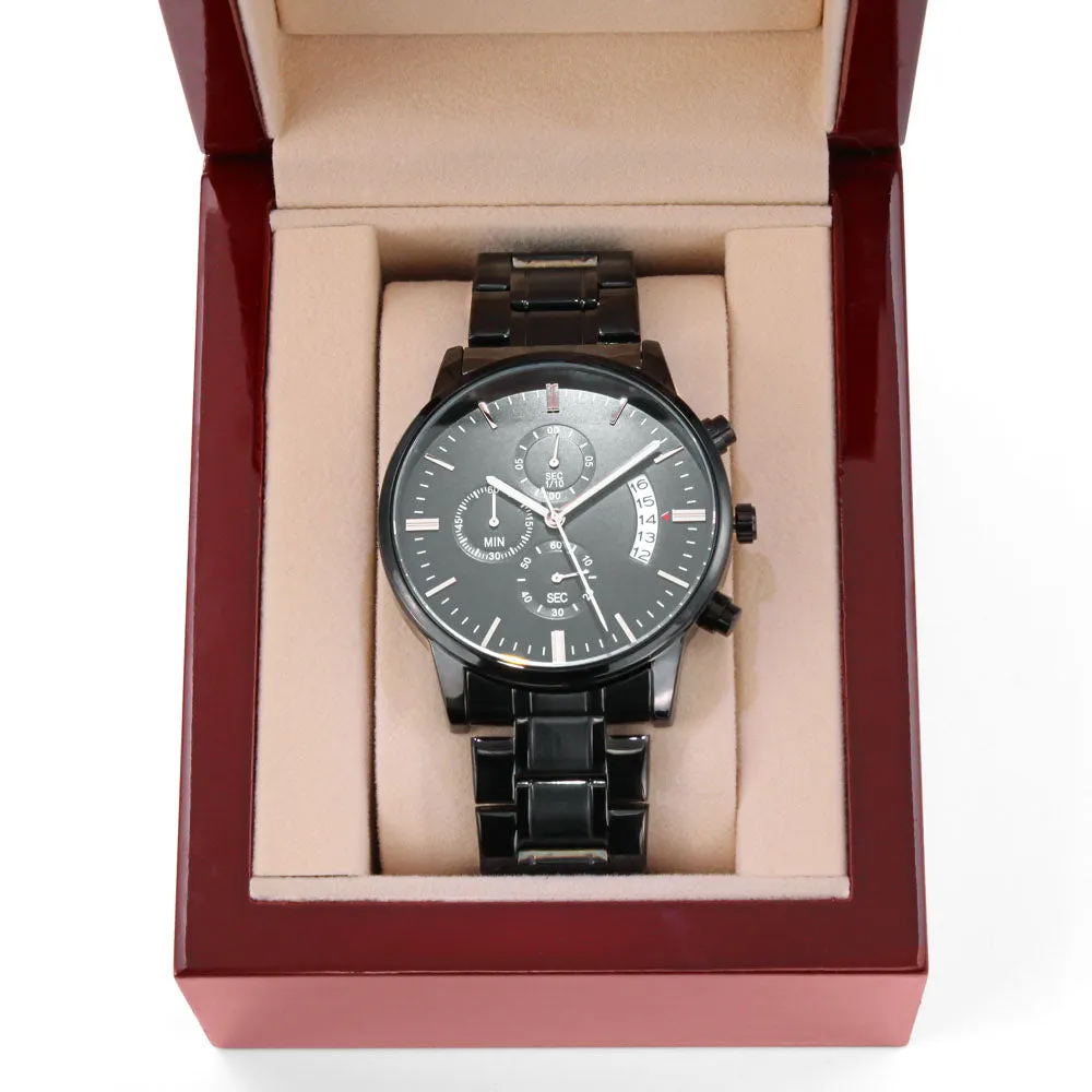 You Make Me So Proud From Wife to Husband Engraved Design Black Chronograph Watch For Men