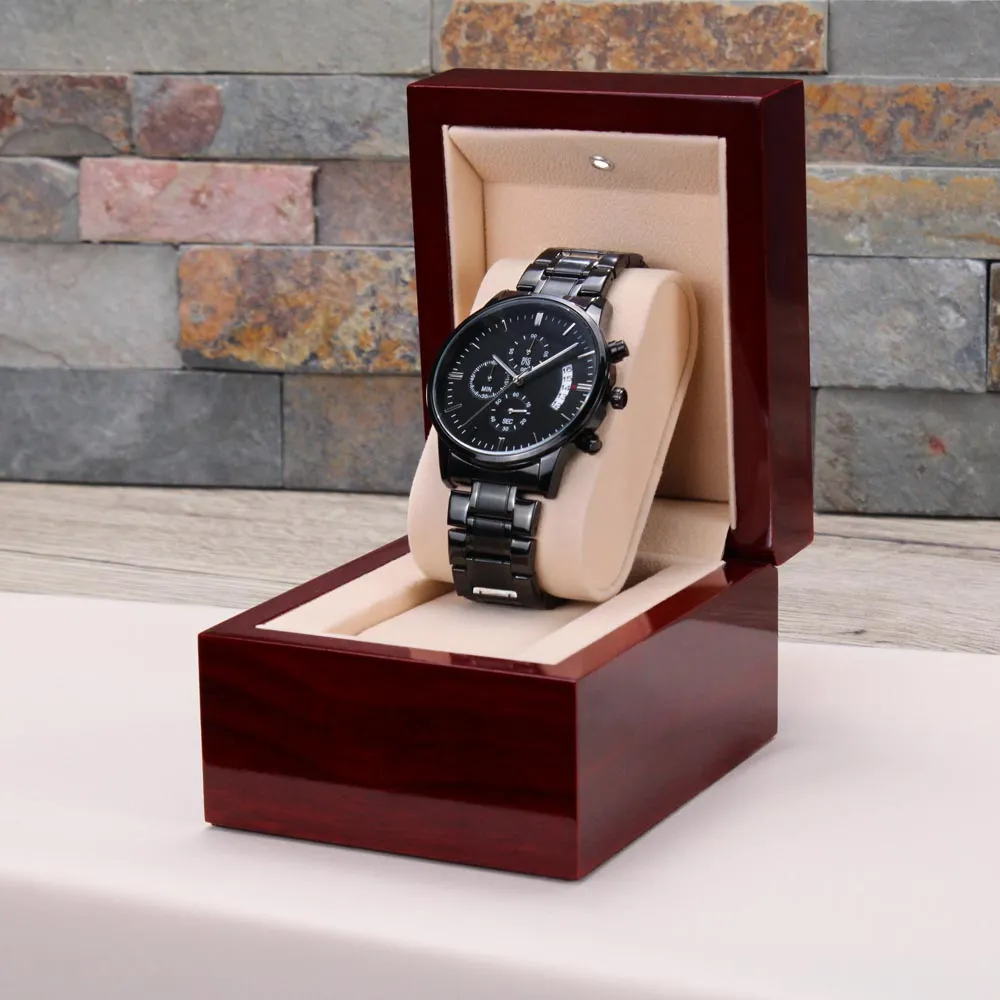 You Make Me So Proud From Wife to Husband Engraved Design Black Chronograph Watch For Men